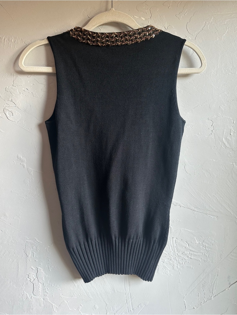 Y2K Cache Black Silk Blend Beaded Sequin Cutout Neck Tank Top Small - Picture 5 of 8